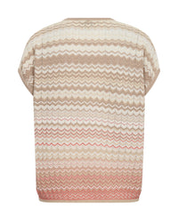 Zig zag striped sleeveless top in cream, taupe and coral