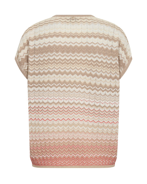 Zig zag striped sleeveless top in cream, taupe and coral