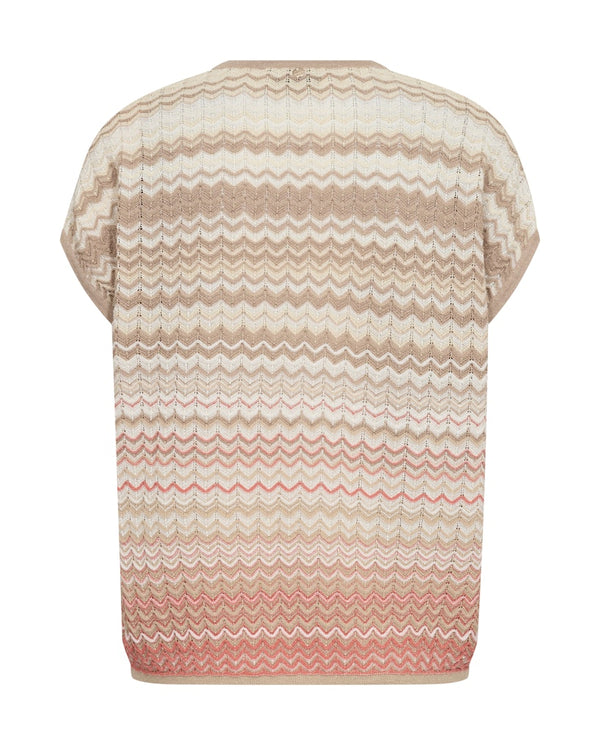 Zig zag striped sleeveless top in cream, taupe and coral