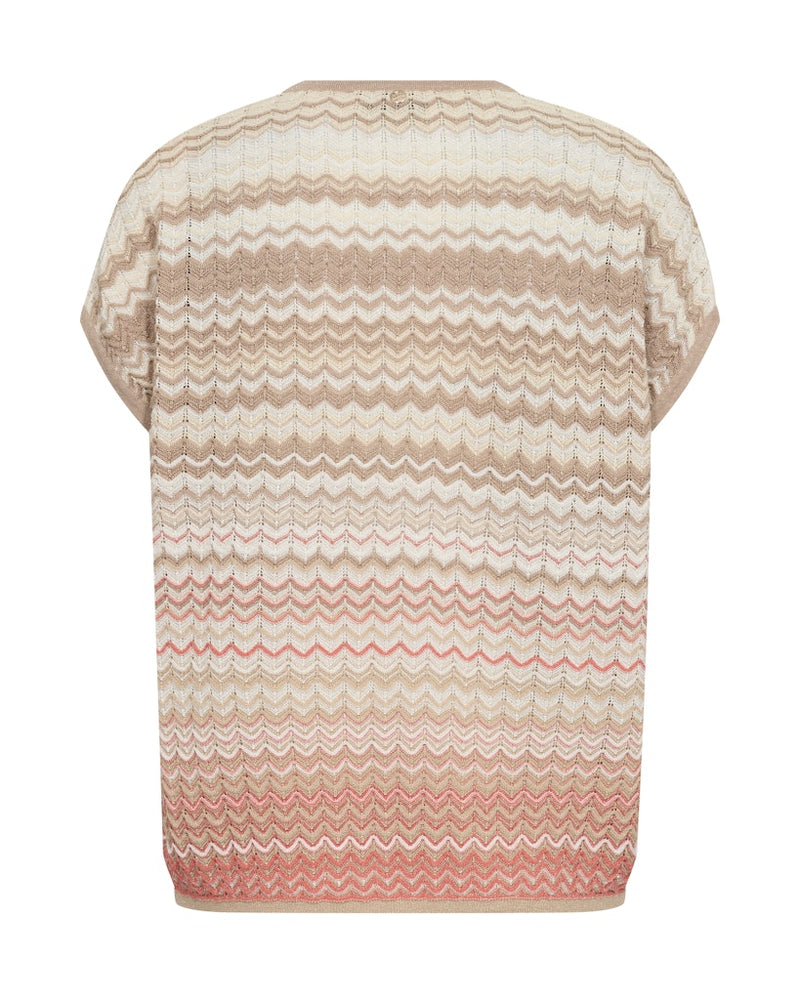 Zig zag striped sleeveless top in cream, taupe and coral