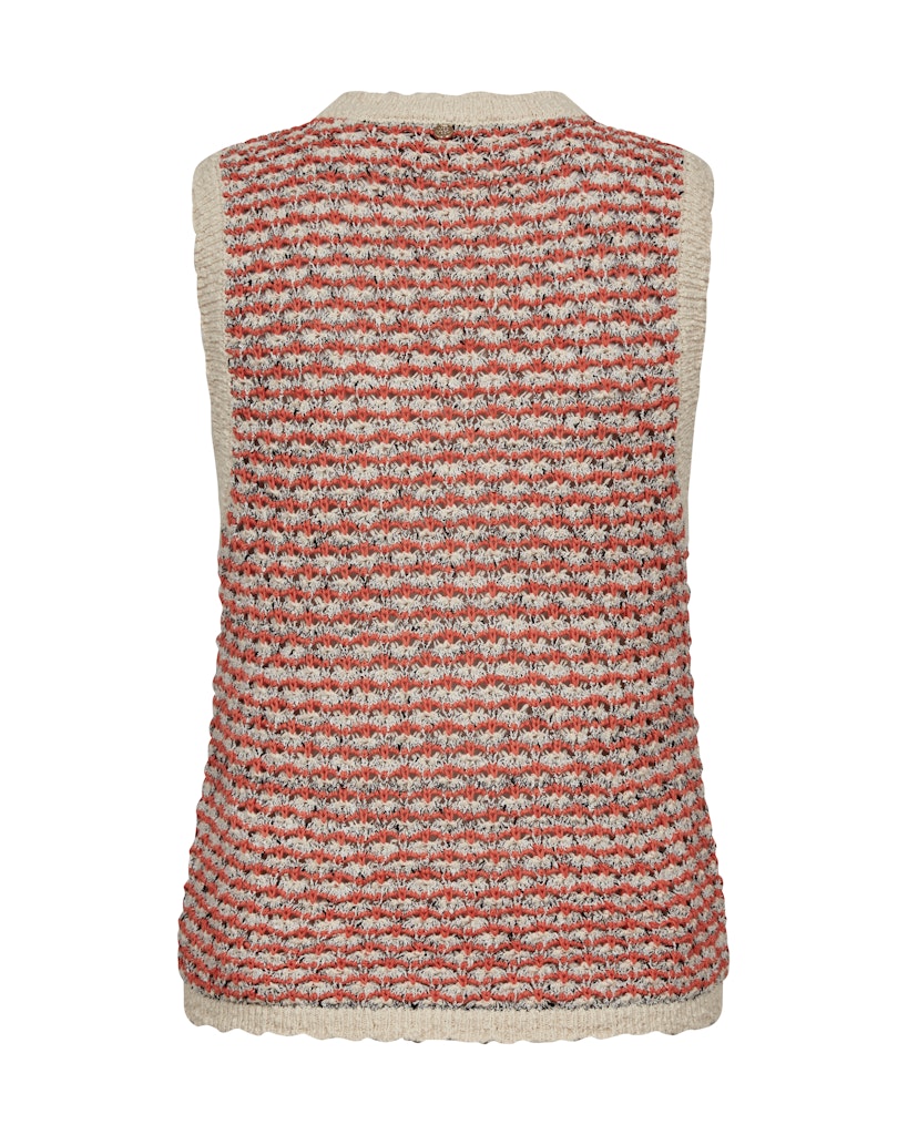 Textured summer vest knit with a patterned design in cream and orange