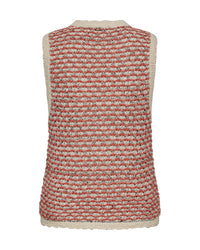 Textured summer vest knit with a patterned design in cream and orange