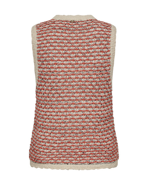 Textured summer vest knit with a patterned design in cream and orange