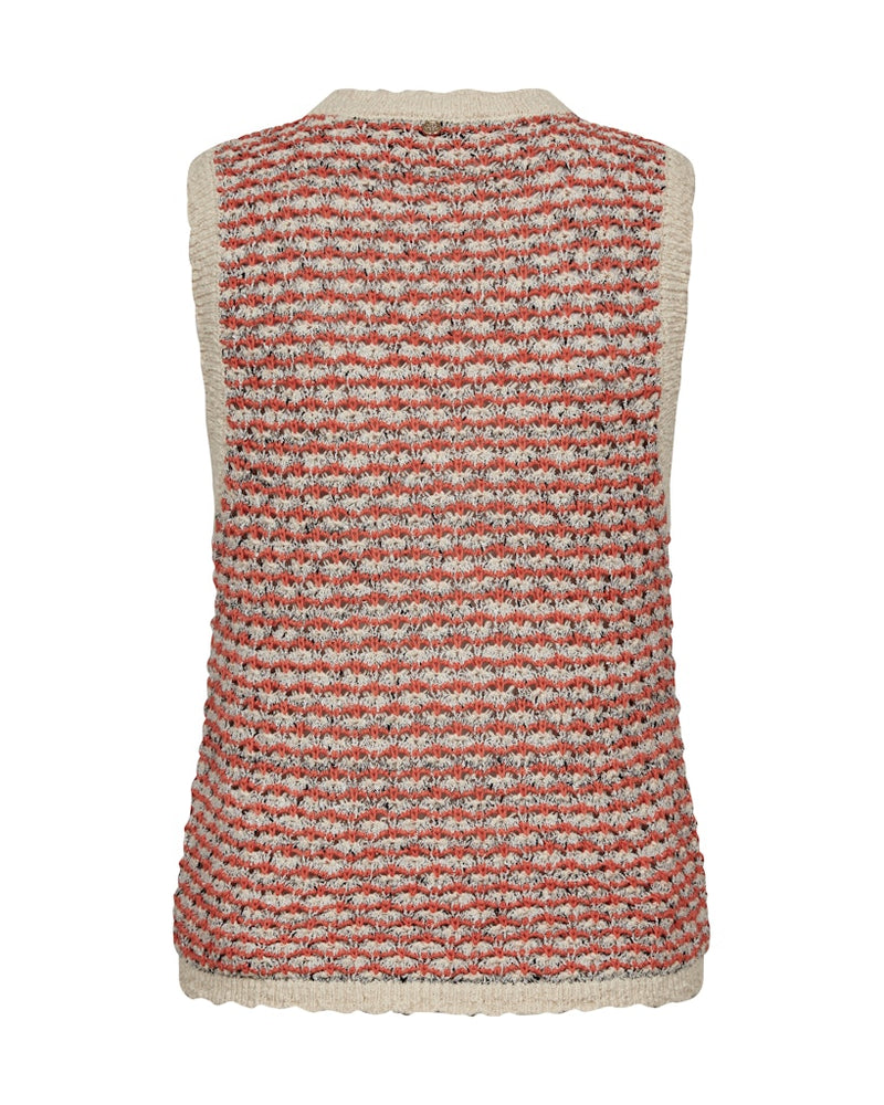 Textured summer vest knit with a patterned design in cream and orange