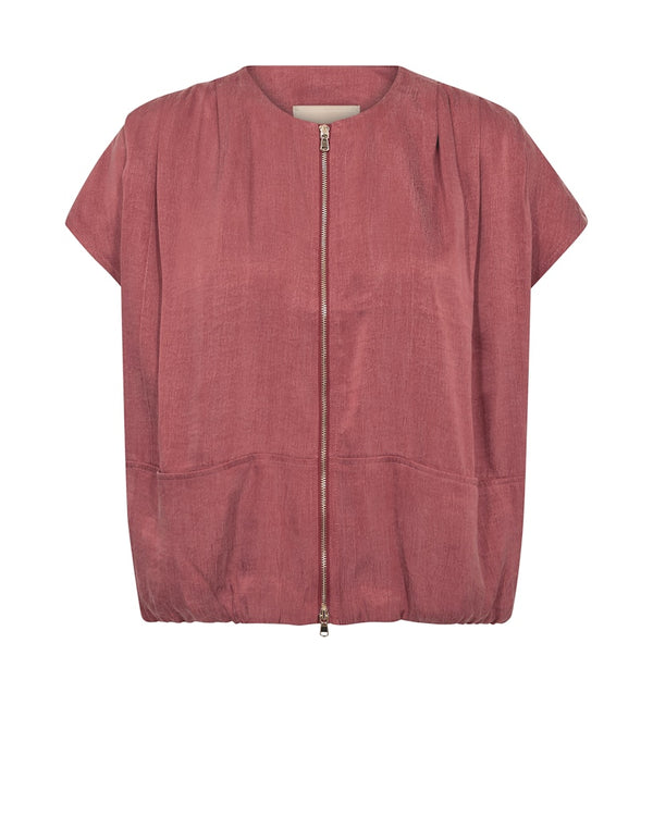 Mos Mosh dark salmon pink zipped short sleeved blouse at The SHOE GALLERY