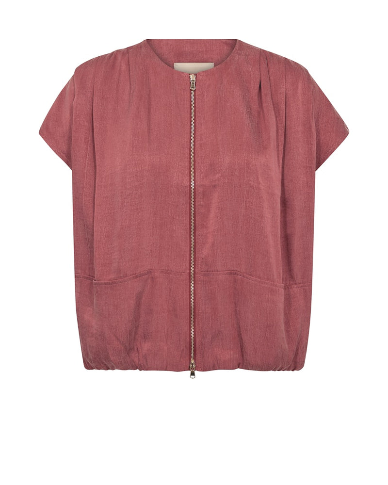 Mos Mosh dark salmon pink zipped short sleeved blouse at The SHOE GALLERY
