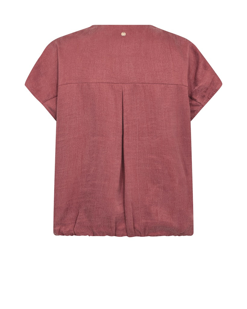 Mos Mosh dark salmon pink zipped short sleeved blouse at The SHOE GALLERY