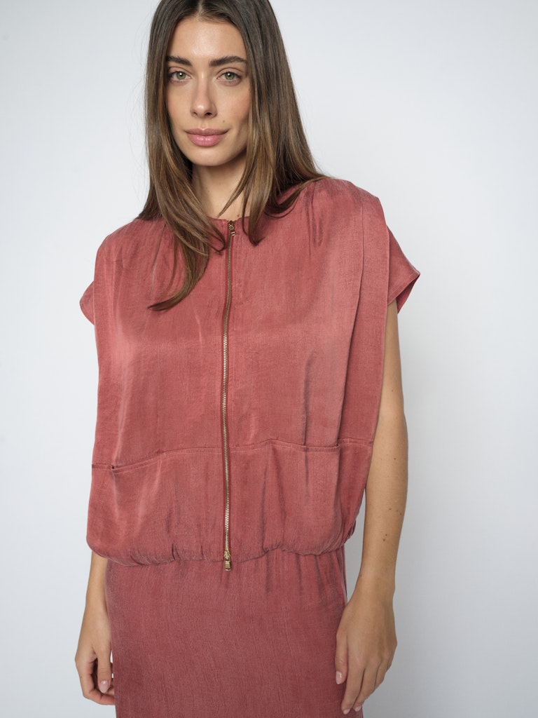 Mos Mosh dark salmon pink zipped short sleeved blouse at The SHOE GALLERY
