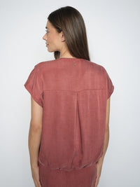 Mos Mosh dark salmon pink zipped short sleeved blouse at The SHOE GALLERY