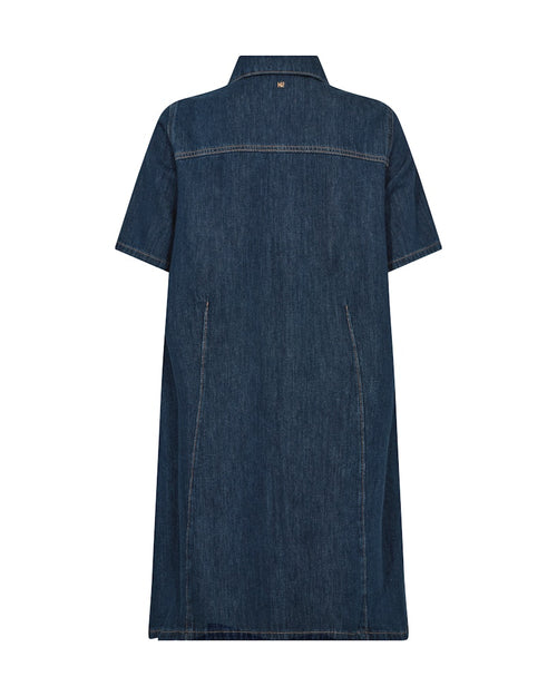 Dark blue denim midi short sleeved dress with pockets by Mos Mosh