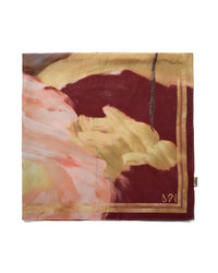 Decorative scarf by Mos Mosh with abstract floral design in the colours of the current collection, blue, vanilla and burgundy 