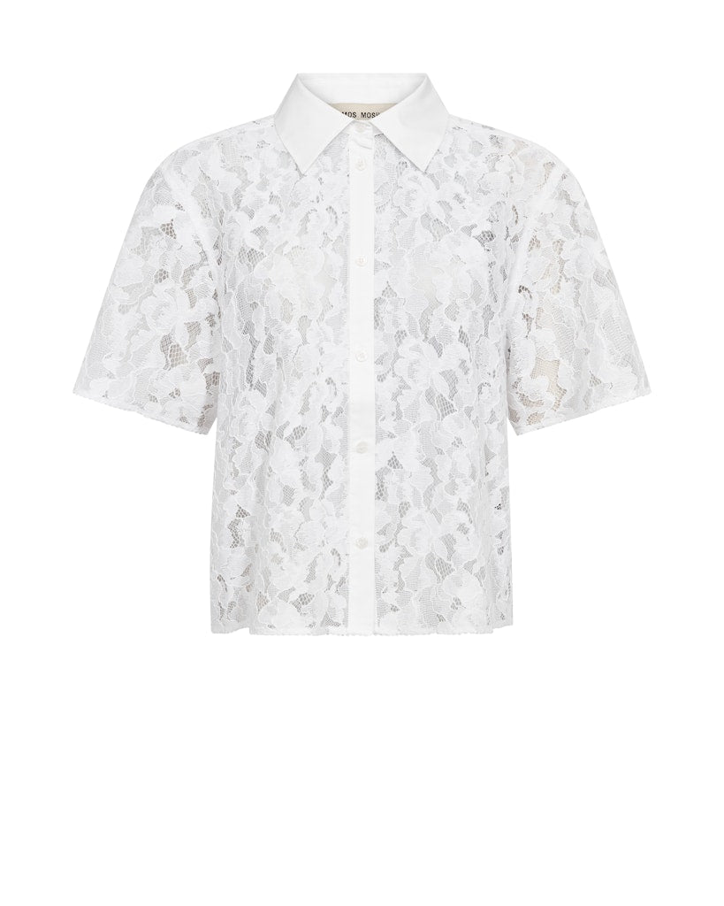 White lace shirt with button collar by Mos Mosh
