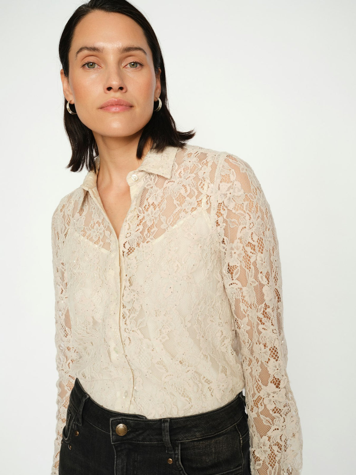 Kether Lace Sand Sequin Shirt