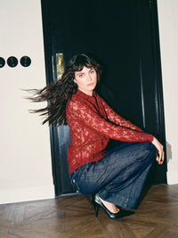 Kether Lace Biking Red Sequin Shirt