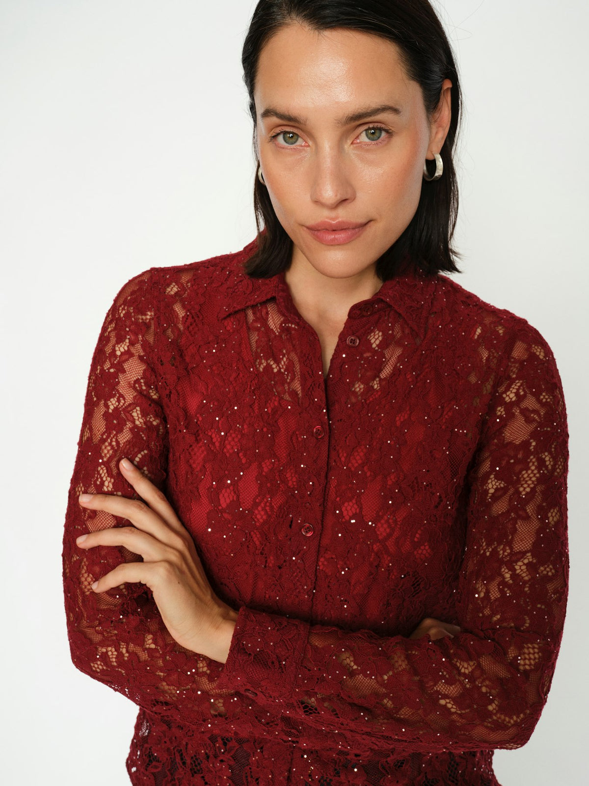 Kether Lace Biking Red Sequin Shirt