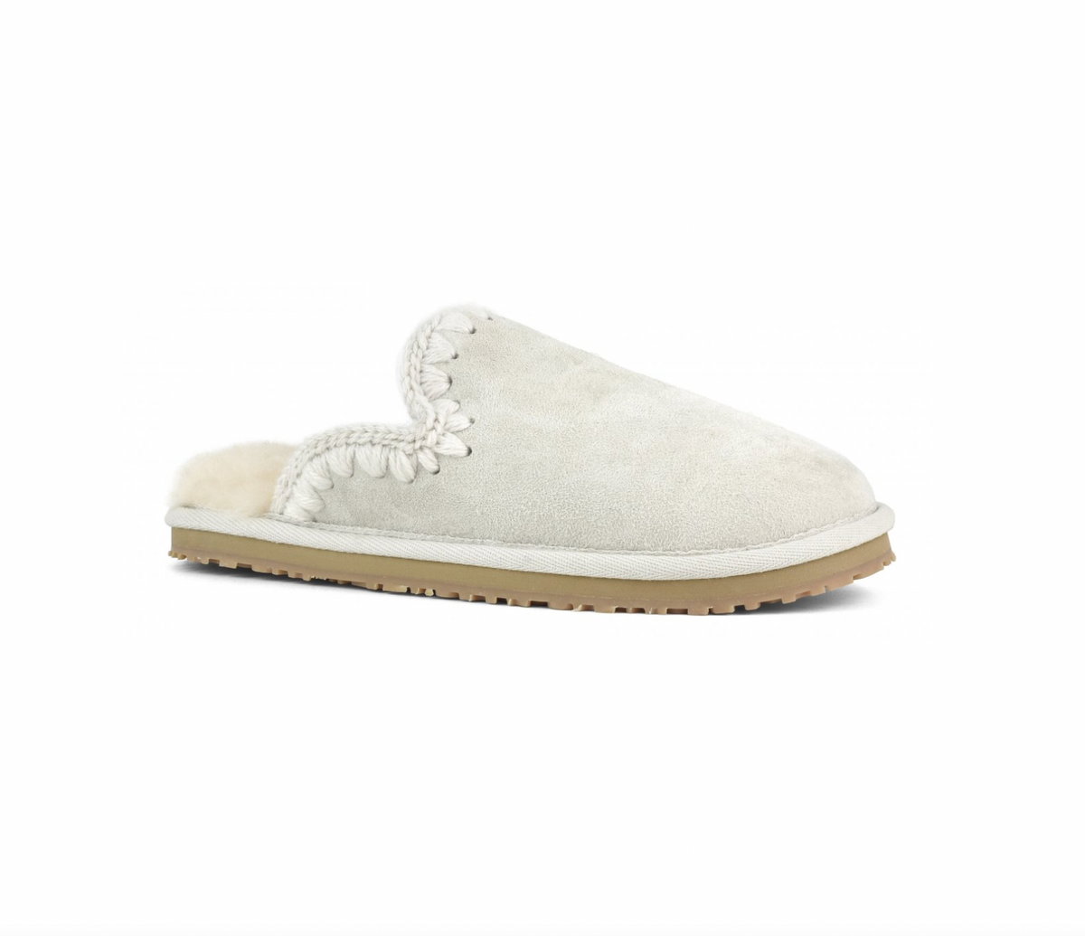 Suede Eskimo Stitch Slipper Silver Birch