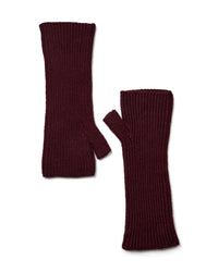 A pair of Mos Mosh Tova ribbed knit wool  fingerless gloves in a cabernet colour, The Shoe Gallery