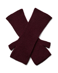 A pair of Mos Mosh Tova ribbed knit wool  fingerless gloves in a cabernet colour, The Shoe Gallery