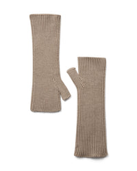 A pair of Mos Mosh Tova ribbed knit wool  fingerless gloves in a doeskin colour, The Shoe Gallery