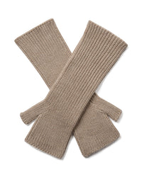 A pair of Mos Mosh Tova ribbed knit wool  fingerless gloves in a doeskin colour, The Shoe Gallery