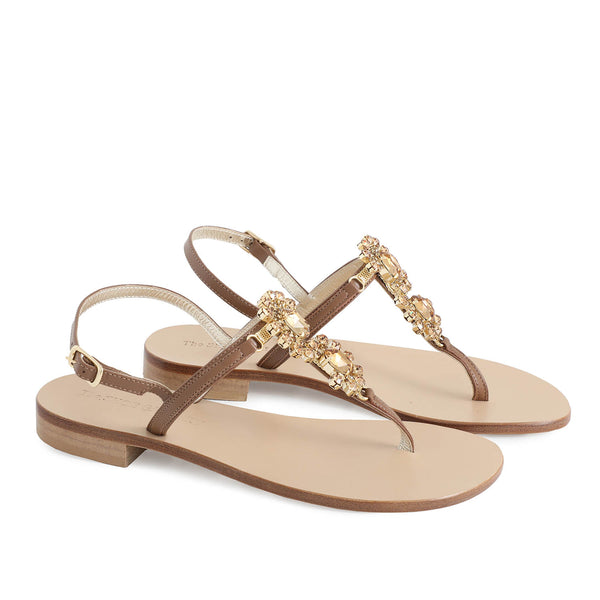 Positano jewel & leather sandal bronze