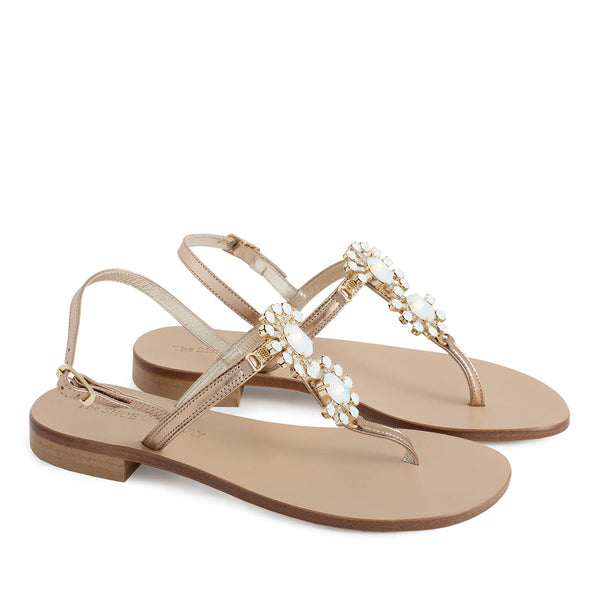 Positano jewel & leather sandal pearl white