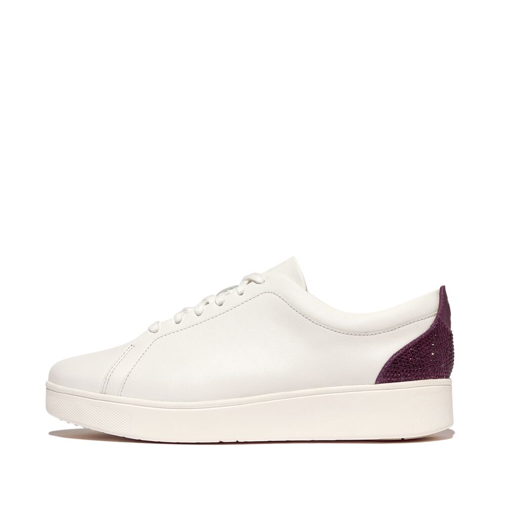 Rally Crystal Backtab Leather Trainers Urban White Mauve Wine