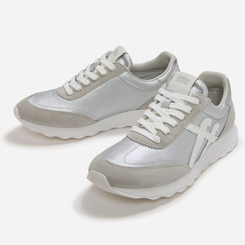 Retro-Q Metallic-Fabric/Suede Trainers Silver