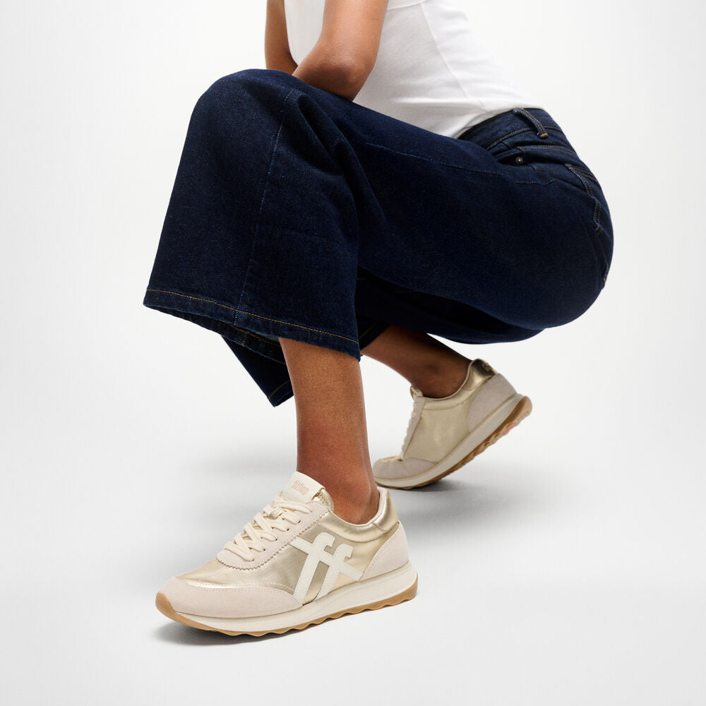 Retro-Q Metallic-Fabric/Suede Trainers Gold