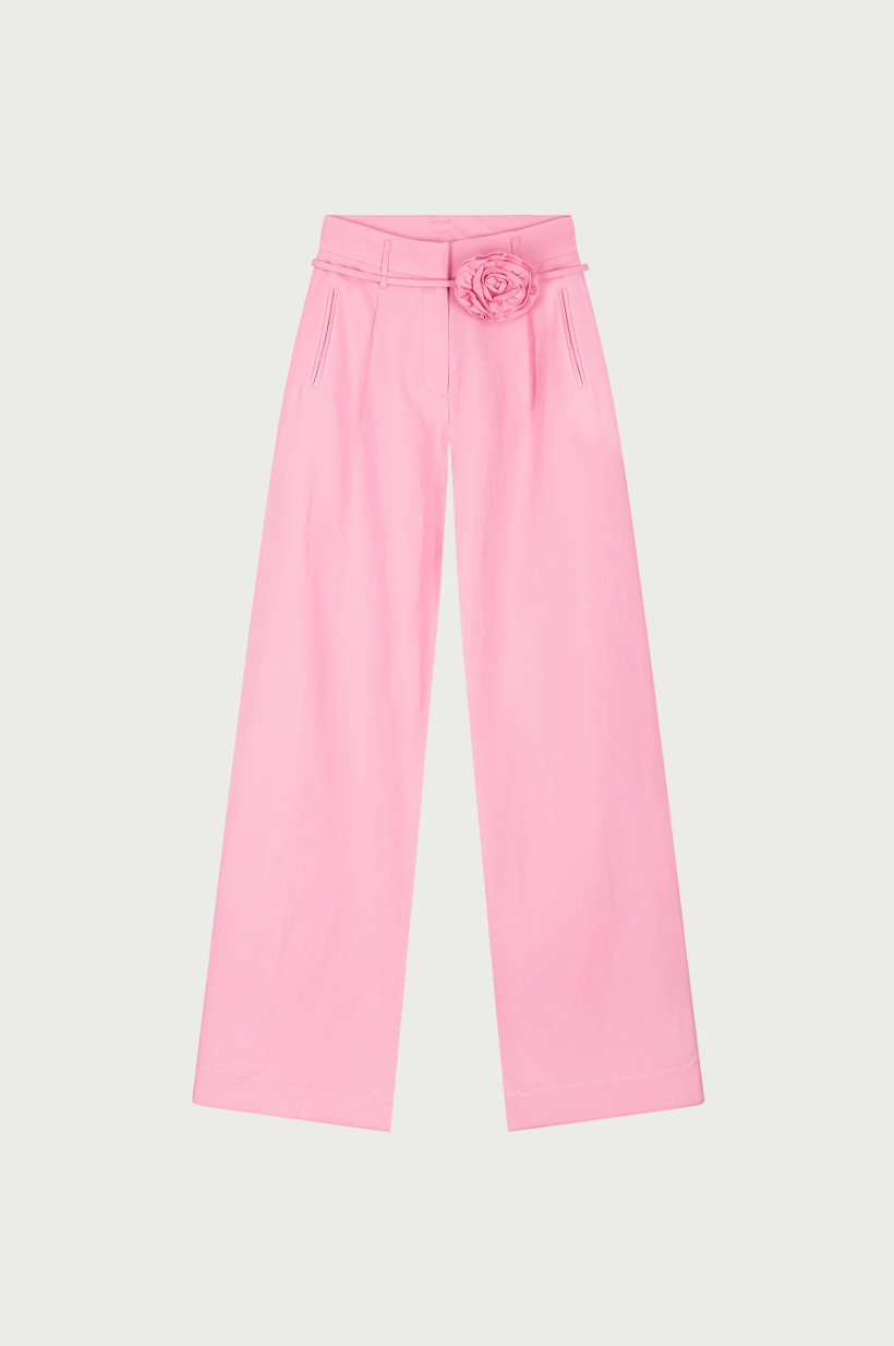 pink linen mix Fabienne Chapot wide-leg pants with corsage belt