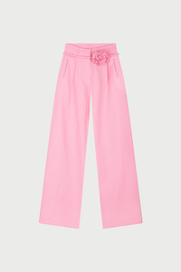 pink linen mix Fabienne Chapot wide-leg pants with corsage belt