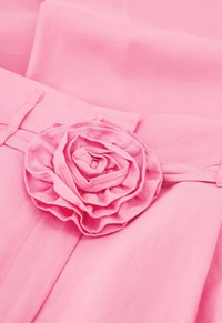 corsage detail of pink linen mix Fabienne Chapo wide leg pants