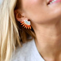 Tangerine Turquoise Feather Earrings