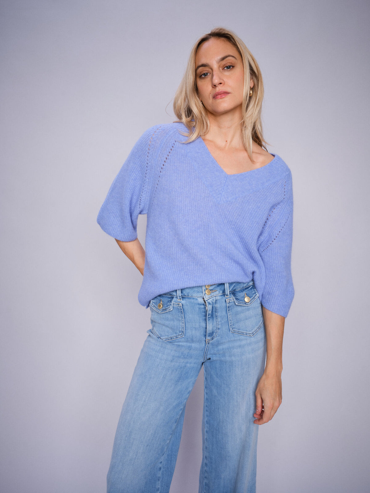 Taci V-Neck Knit Hydrangea