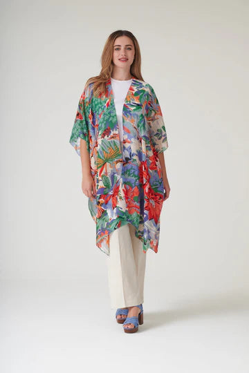 Model wears the Tropicana Blue Throwover by One Hundred Stars available at The SHOE GALLERY