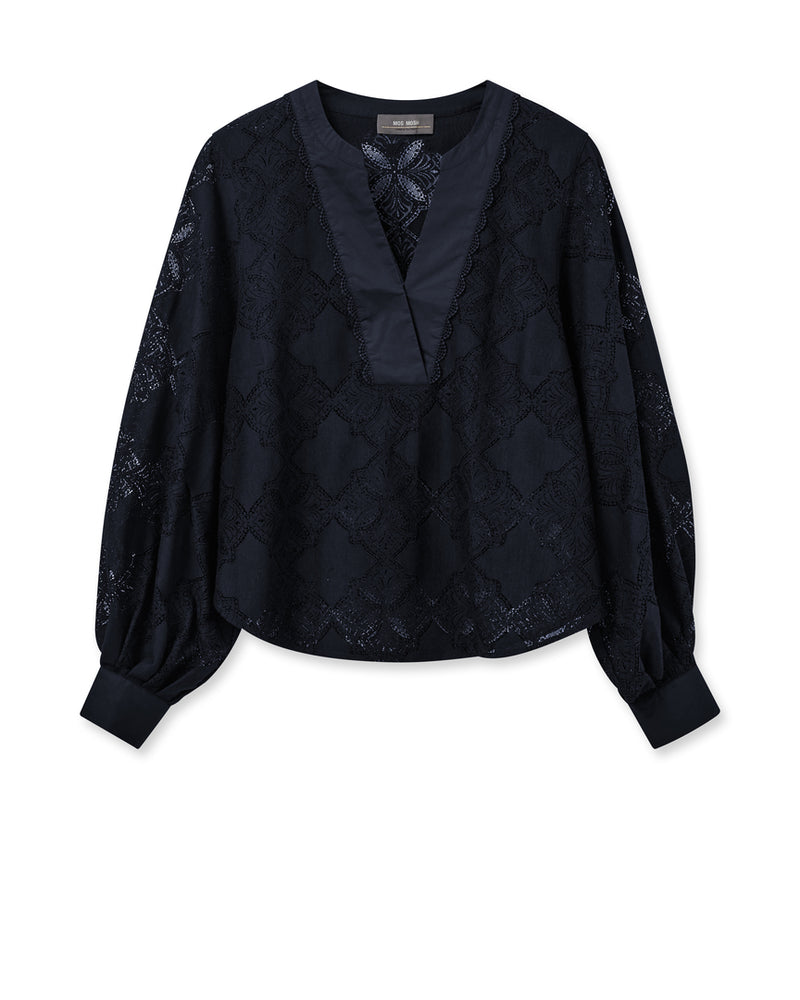 Yen Sina Lace Blouse Salute Navy