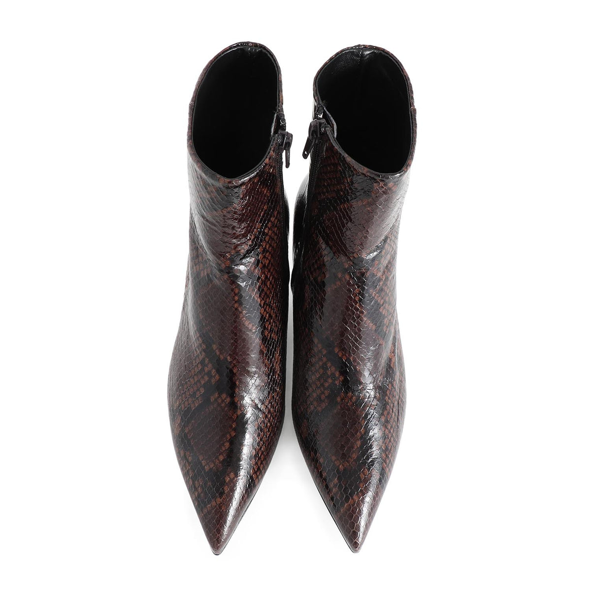 Ainsley Pointed Heeled Boot Brown Snake