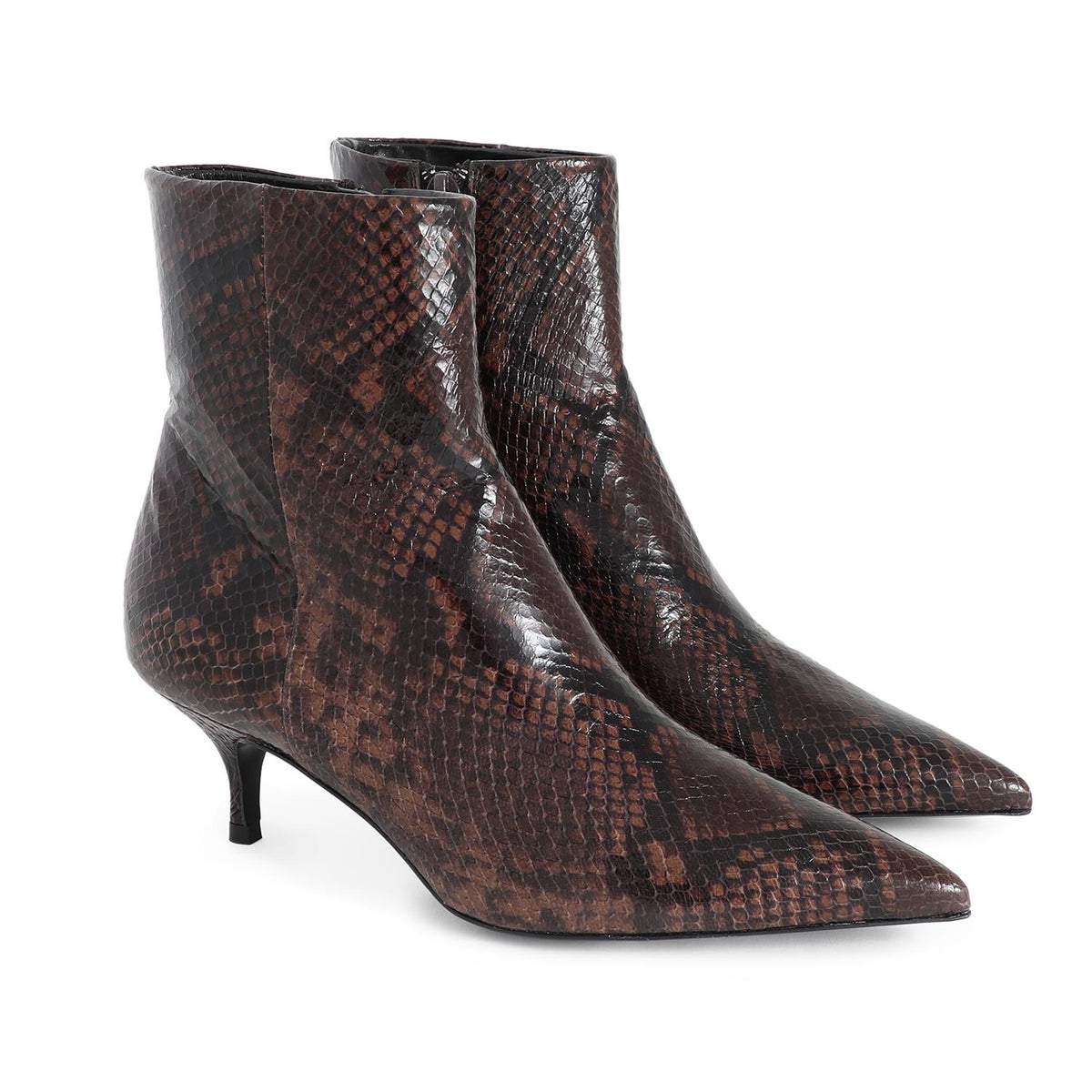 Ainsley Pointed Heeled Boot Brown Snake