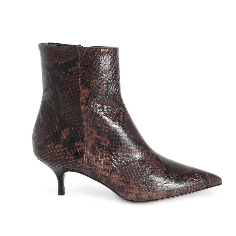 Ainsley Pointed Heeled Boot Brown Snake