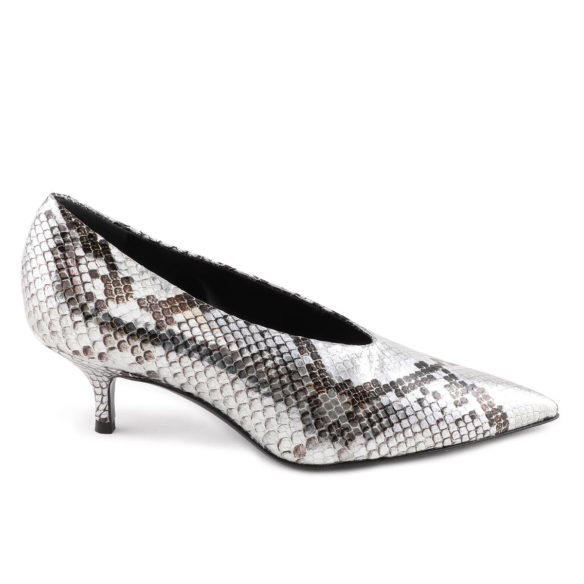 Aisil Silver Python Mid Heel Court
