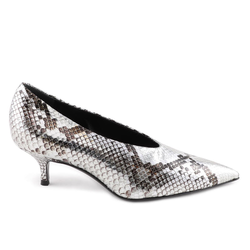 Aisil Silver Python Mid Heel Court
