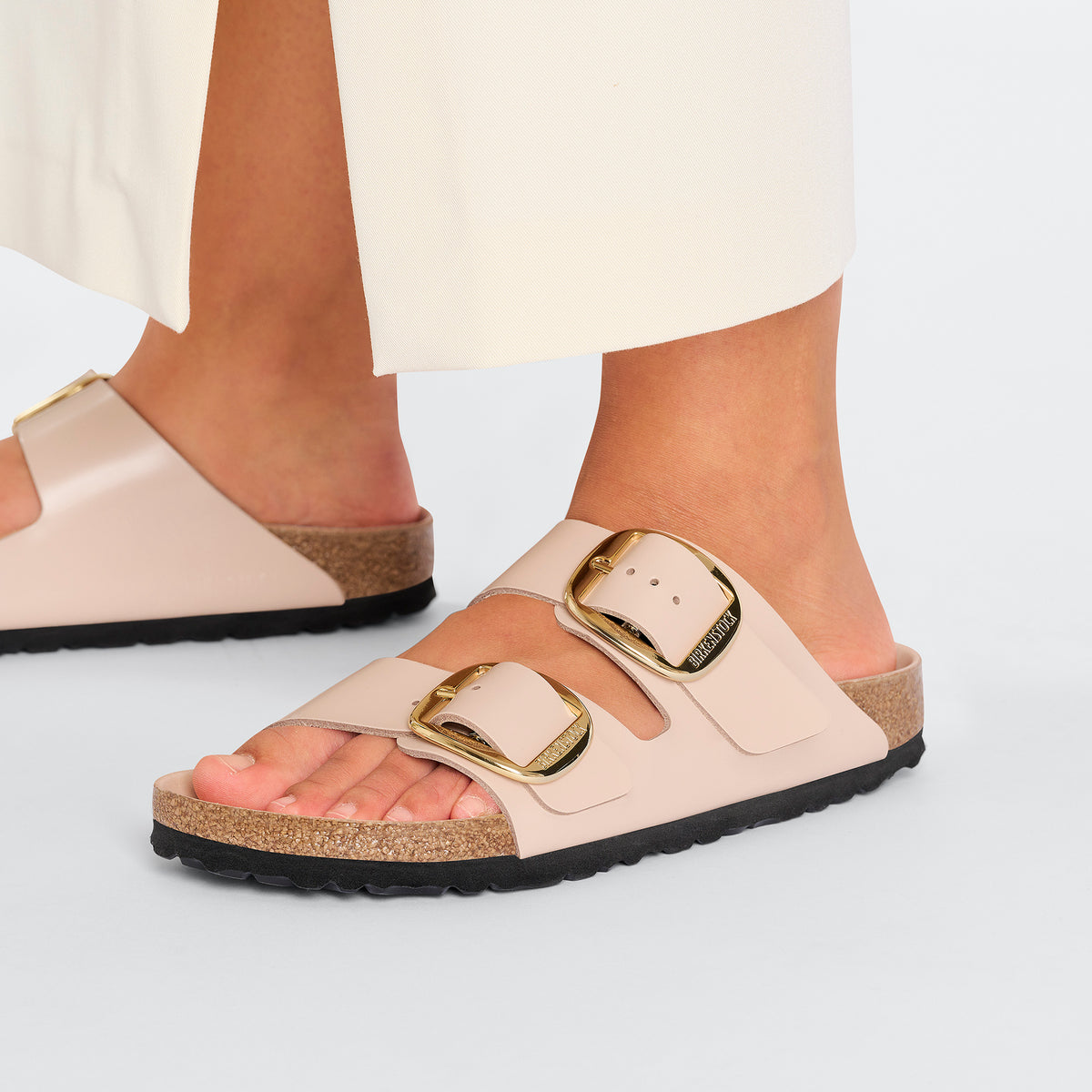 Arizona Big Buckle New Beige Leather Sandal