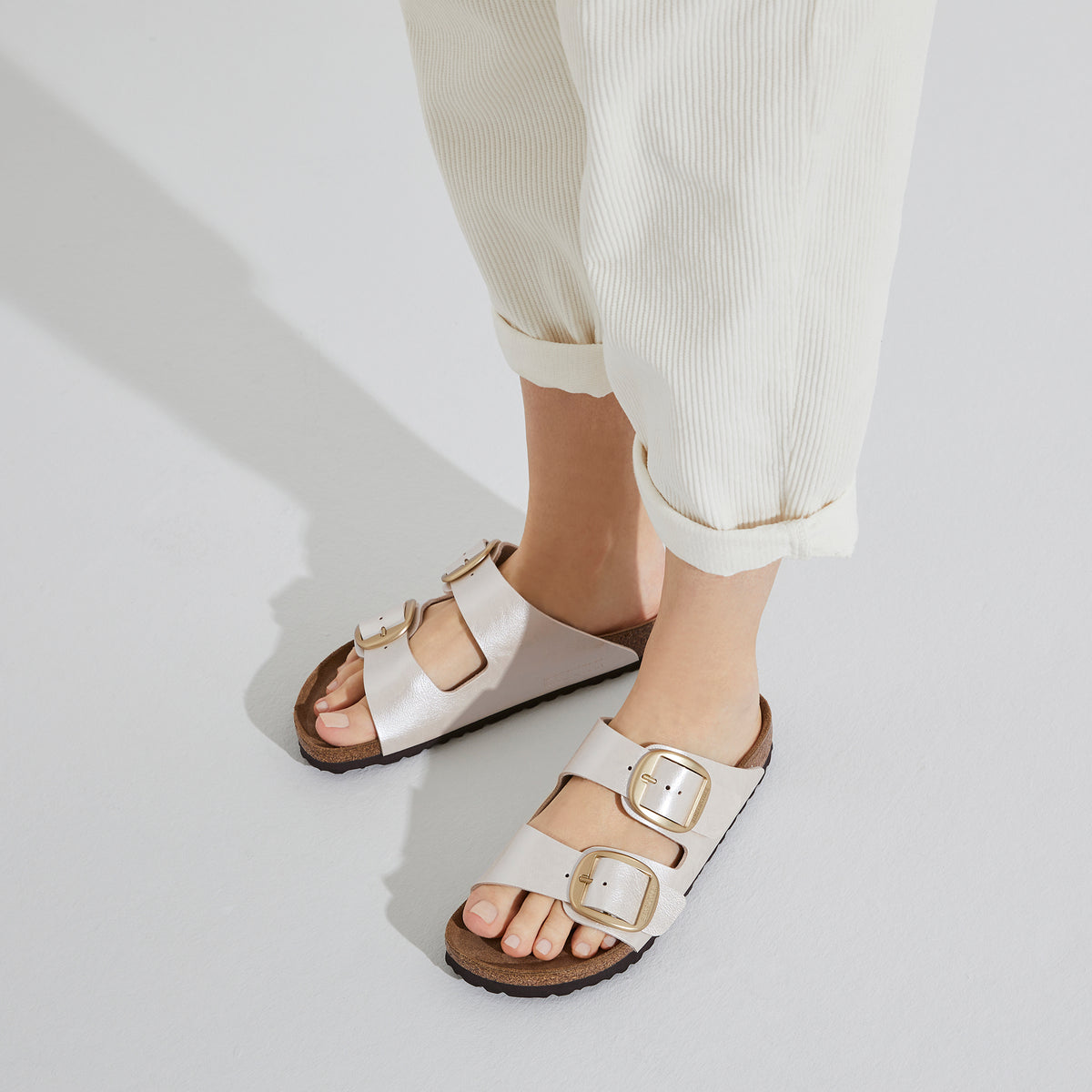 Arizona Big Buckle Sandals Graceful Pearl White Birko Flor Sandals