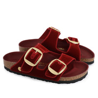 Arizona Big Buckle Sandal Rust Red Velvet