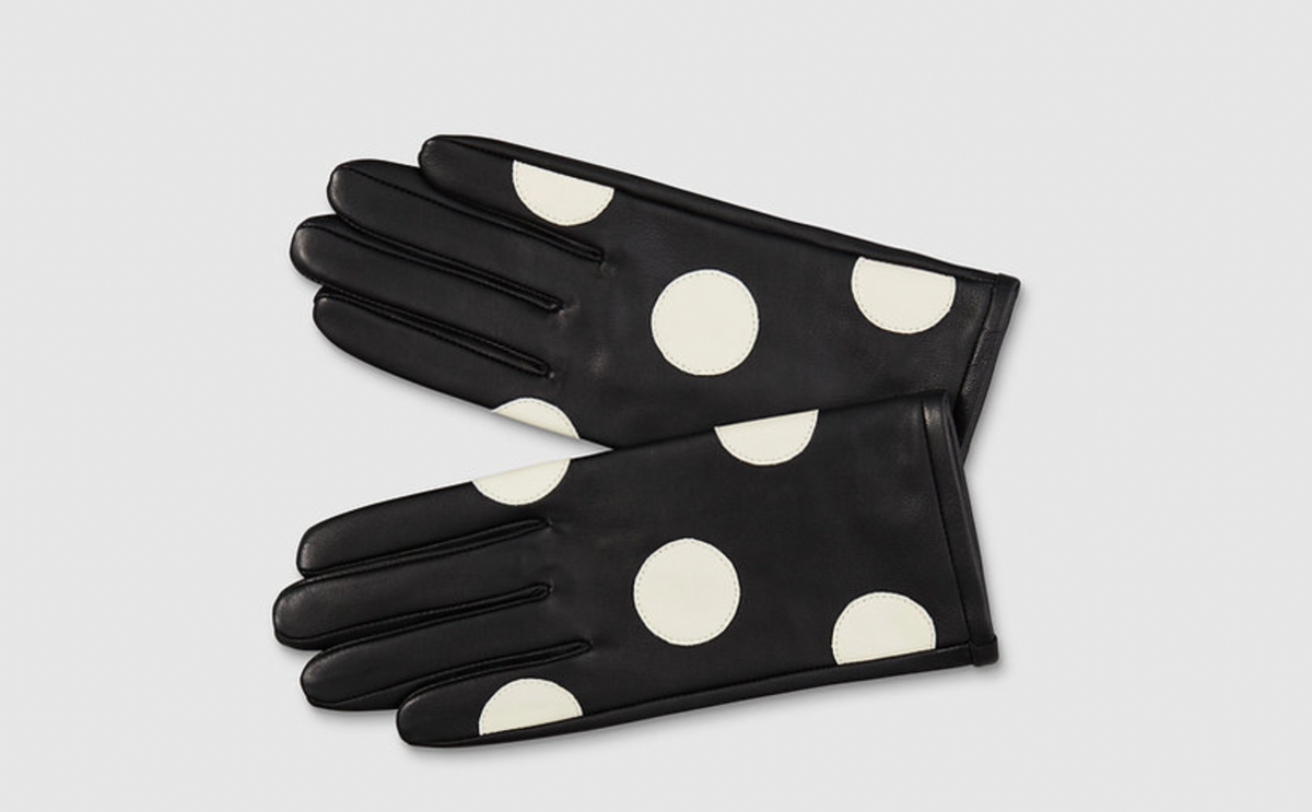 Black White Spot Leather Gloves