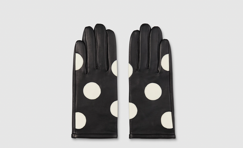 Black White Spot Leather Gloves