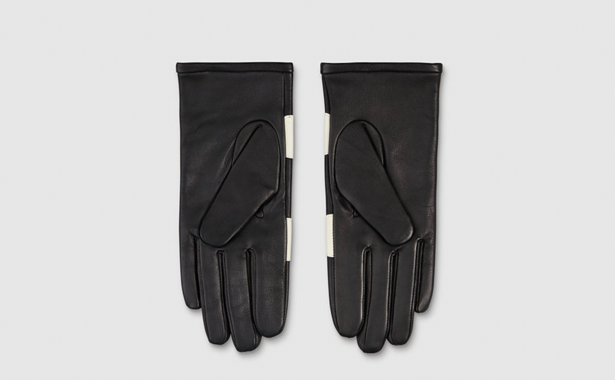Black White Spot Leather Gloves