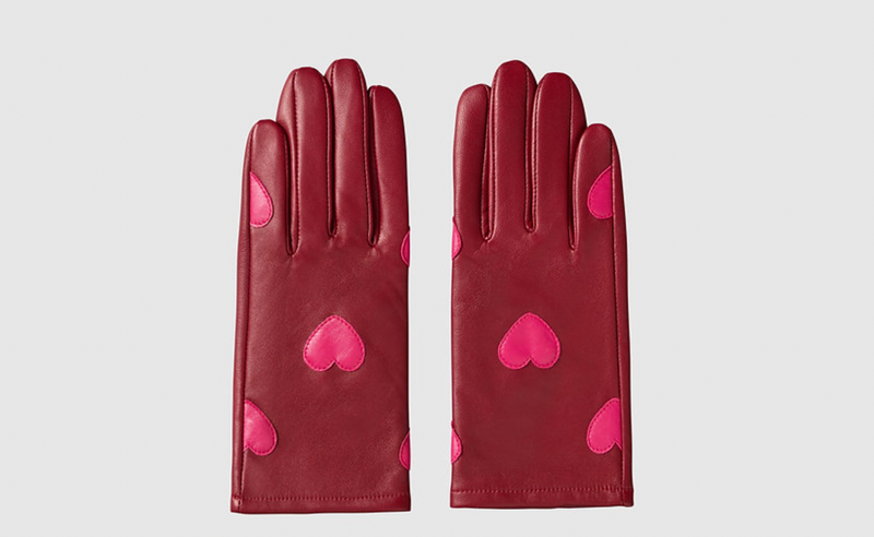 Burgundy Pink Heart Gloves