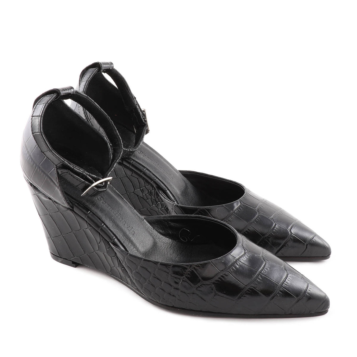 Chiela Black Croc Leather Wedge