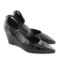 Chiela Black Croc Leather Wedge